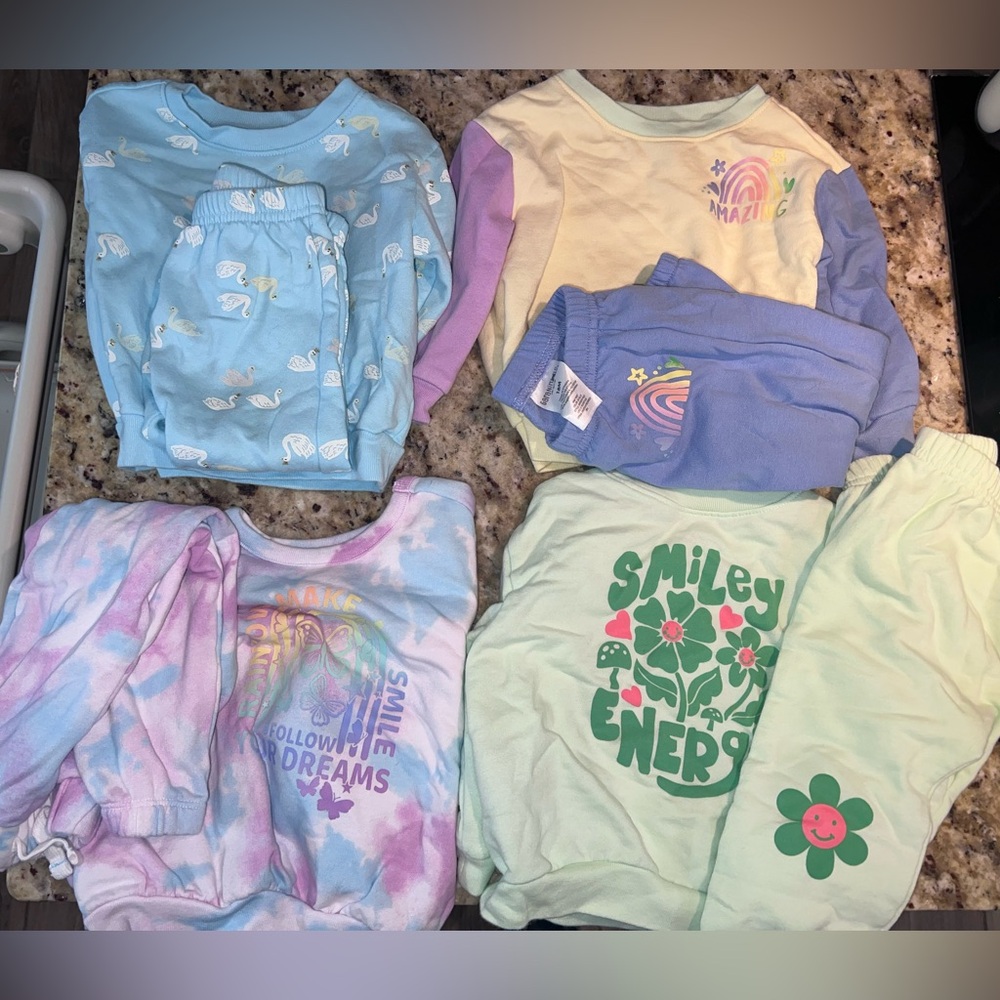 Garanimals Kids Matching Pajama Sets - Pastel Blue, Lavender, Mint & Tie-Dye